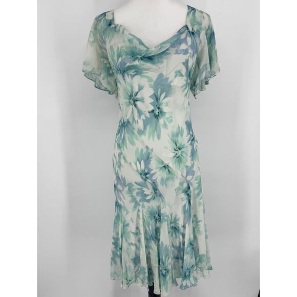Vintage 100% silk floral Adrianna Papéll dress size M-L - Picture 1 of 4